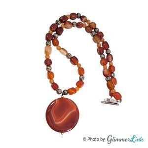 Polished Agate Pendant Necklace – Burnt Orange Stone Beads, 19"